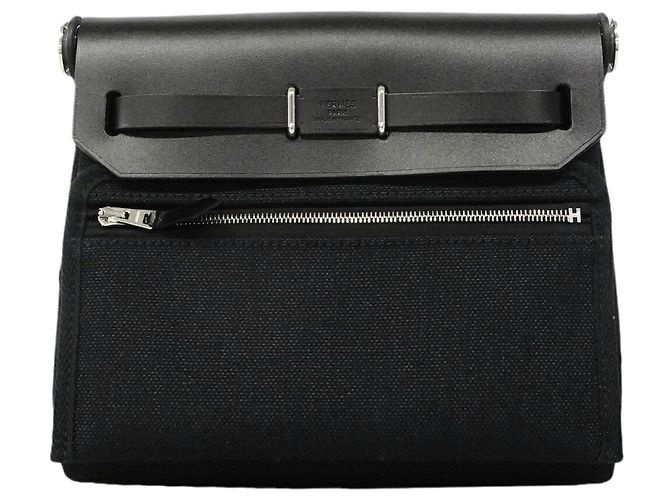 Borsa a tracolla Hermès Herbag Zip Mini Toile Military Black Nero - vista 8