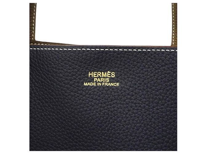 Hermès Borsa Tote Hermes Double Sens Blu Taupe - vista 5