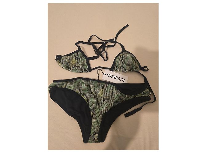 Conjunto de bikini Iceberg con rayas metálicas Negro Verde Metálico - vista 3