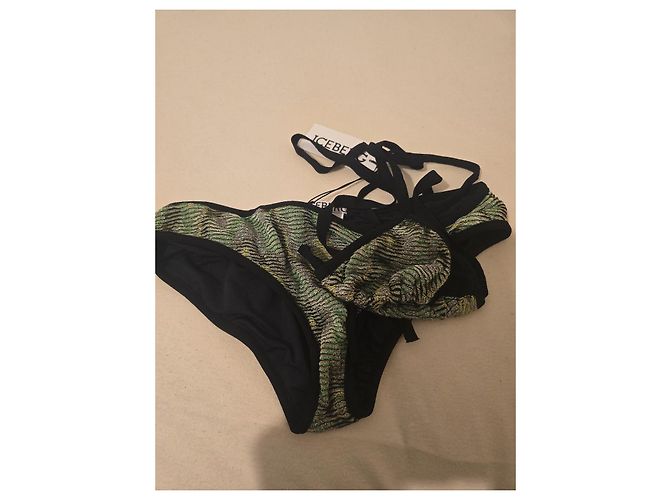 Conjunto de bikini Iceberg con rayas metálicas Negro Verde Metálico - vista 8