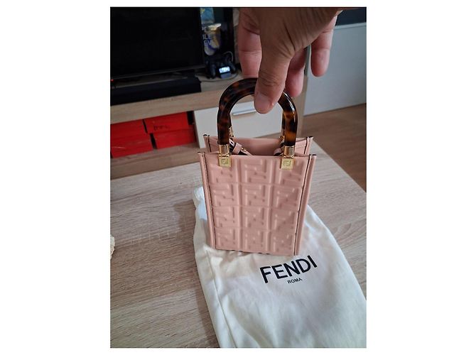 Fendi Mini Sunshine Borsa in pelle rosa - vista 5