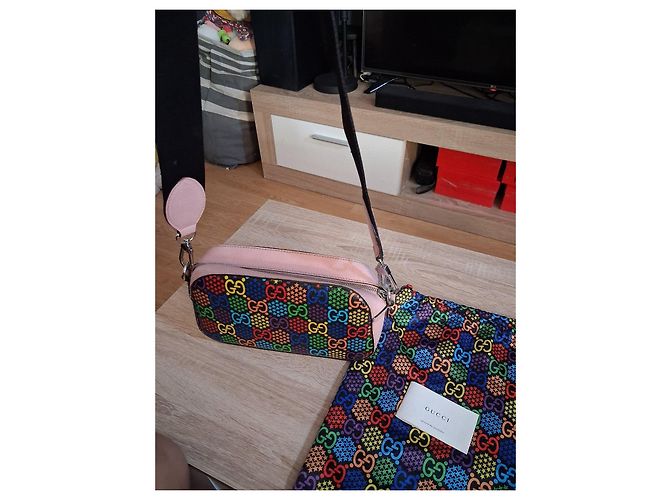 Gucci Borsa a Tracolla GG Supreme Arcobaleno Rosa Multicolore - vista 10
