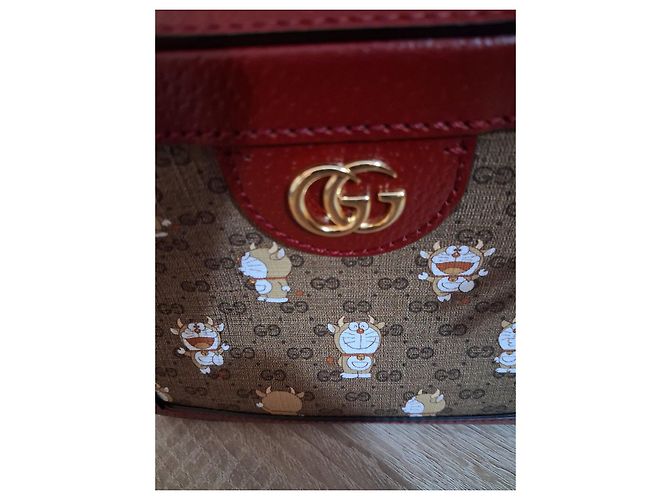 Gucci x Doraemon GG Supreme Canvas and Red Leather Crossbody Bag Brown - view 6