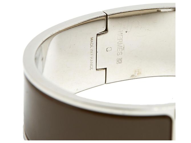 Bracciale Hermès Large GM Clic Clac H Argento Smalto Etoupe L Marrone - vista 3