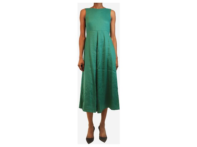 Weekend Max Mara Vestido lencero sin mangas de mezcla de lino verde - talla UK 4 - vista 3