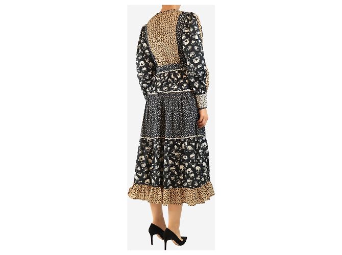 Autre Marque Vestido midi de algodón estampado negro - talla UK 8 - vista 2