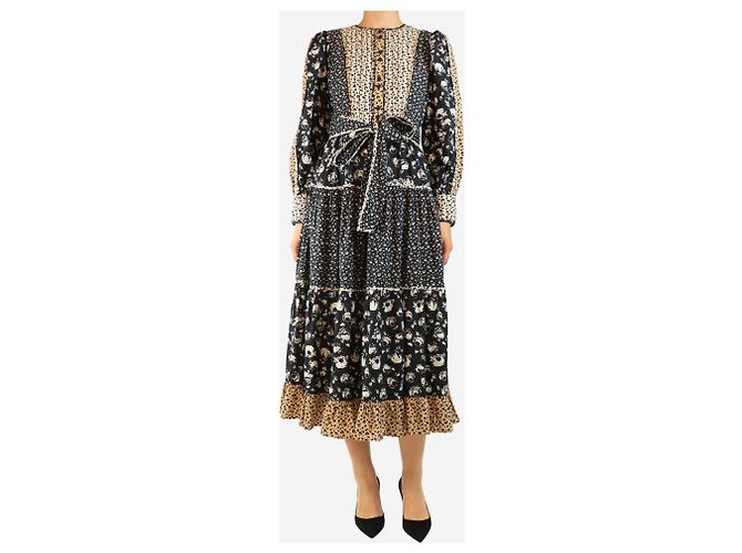 Autre Marque Vestido midi de algodón estampado negro - talla UK 8 - vista 3