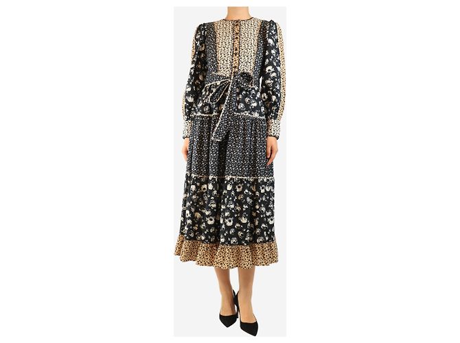Autre Marque Vestido midi de algodón estampado negro - talla UK 8 - vista 4
