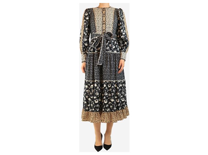 Autre Marque Vestido midi de algodón estampado negro - talla UK 8 - vista 5