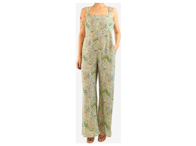 Valentino Macacão de seda sem mangas com estampa floral verde - tamanho UK 10 - vista 3