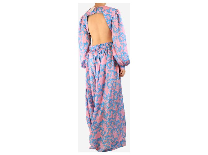 Autre Marque Vestido maxi de seda azul y rosa con espalda abierta - talla UK 12 - vista 2