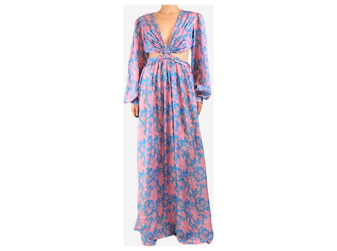 Autre Marque Vestido maxi de seda azul y rosa con espalda abierta - talla UK 12 - vista 3