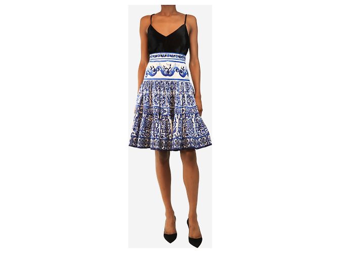 Dolce & Gabbana Blauer gemusterter Knie-langer Rock - Größe XS - Ansicht 2