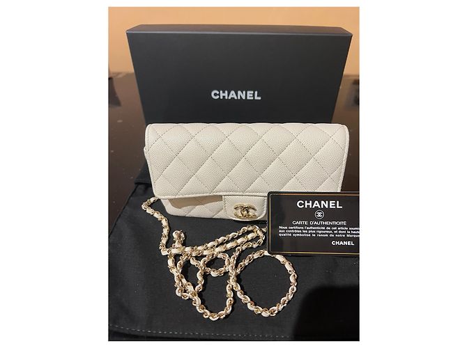 Wallet On Chain Chanel Classic Caviar Leather Glasses Case with Chain - White - view 2