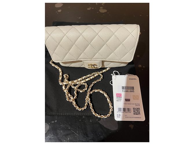 Wallet On Chain Chanel Classic Caviar Leather Glasses Case with Chain - White - view 3