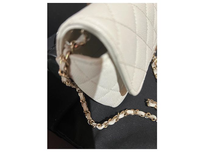 Wallet On Chain Chanel Classic Caviar Leather Glasses Case with Chain - White - view 5