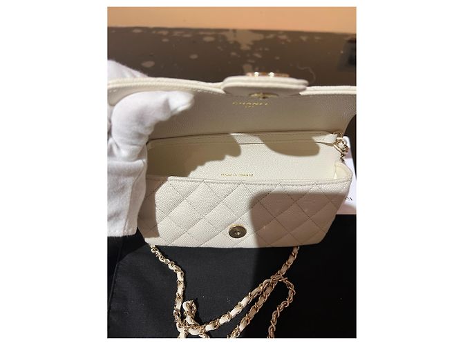 Wallet On Chain Chanel Classic Caviar Leather Glasses Case with Chain - White - view 6