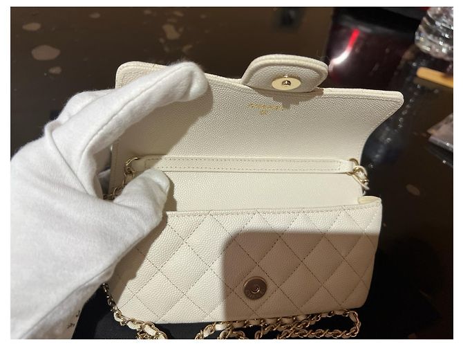 Wallet On Chain Chanel Classic Caviar Leather Glasses Case with Chain - White - view 7