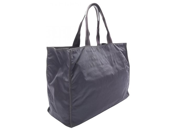 Borsa Tote in Nylon e Pelle Saffiano Prada Nero Blu navy - vista 2