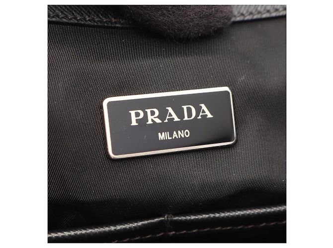 Borsa Tote in Nylon e Pelle Saffiano Prada Nero Blu navy - vista 4
