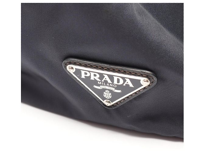 Borsa Tote in Nylon e Pelle Saffiano Prada Nero Blu navy - vista 5