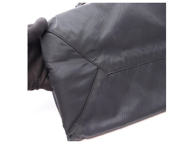 Borsa Tote in Nylon e Pelle Saffiano Prada Nero Blu navy - vista 9