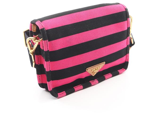Borsa a Spalla Prada Canapa Righe Marrone Nero Rosa - vista 2