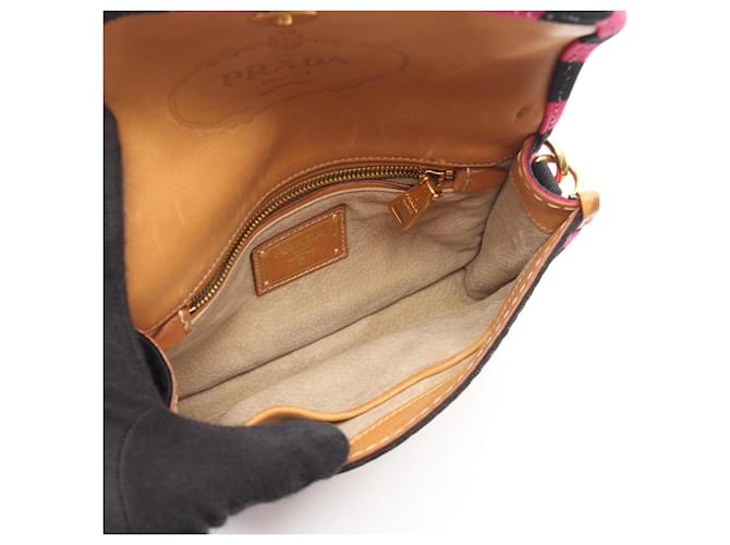 Borsa a Spalla Prada Canapa Righe Marrone Nero Rosa - vista 3