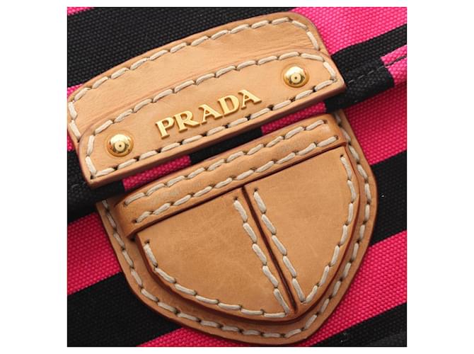 Borsa a Spalla Prada Canapa Righe Marrone Nero Rosa - vista 7