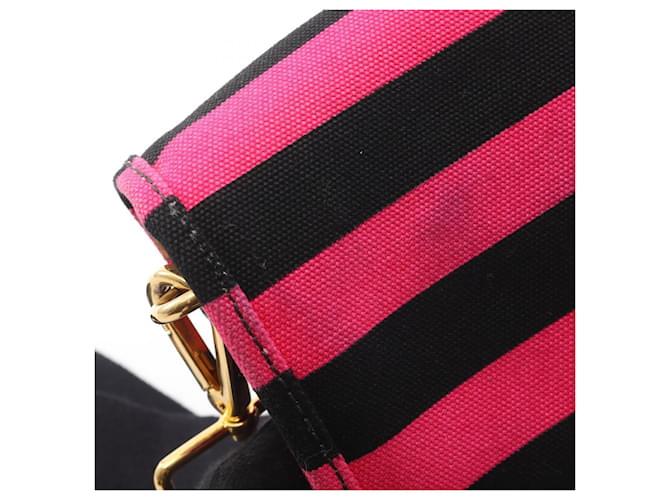 Borsa a Spalla Prada Canapa Righe Marrone Nero Rosa - vista 8