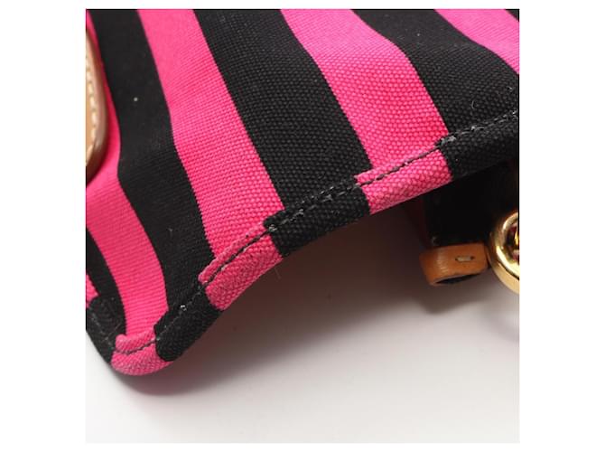 Borsa a Spalla Prada Canapa Righe Marrone Nero Rosa - vista 9
