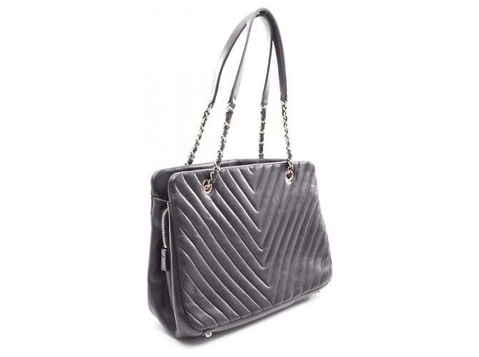 Borsa Tote Chanel V-stitch Chevron Nero - vista 2