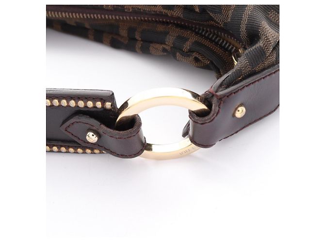 Borsa a tracolla Fendi in tela Zucca e pelle Marrone Nero - vista 14