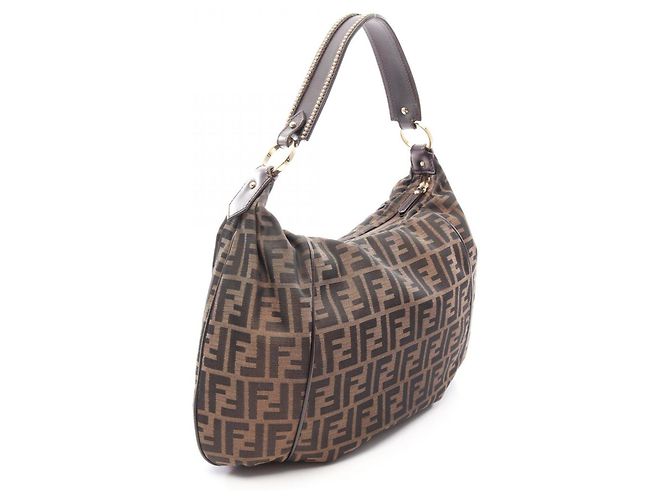 Borsa a tracolla Fendi in tela Zucca e pelle Marrone Nero - vista 2