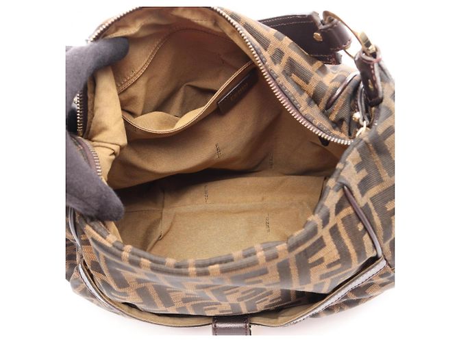 Borsa a tracolla Fendi in tela Zucca e pelle Marrone Nero - vista 3