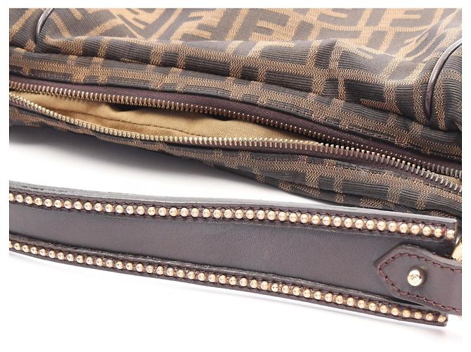 Borsa a tracolla Fendi in tela Zucca e pelle Marrone Nero - vista 7
