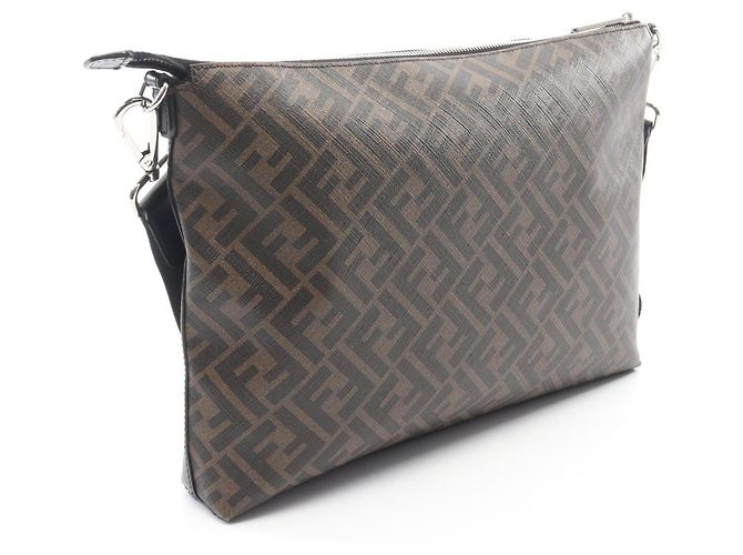 Borsa a Spalla Fendi Zucca Marrone Nero Rosso - vista 2
