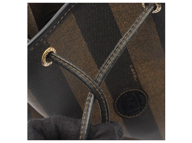Borsa a Spalla Fendi Pequin Marrone Nero - vista 7