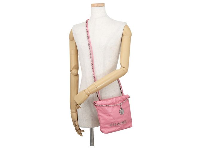 Borsa Chanel 22 Mini Coco Mark in pelle di vitello lucida Rosa - vista 5