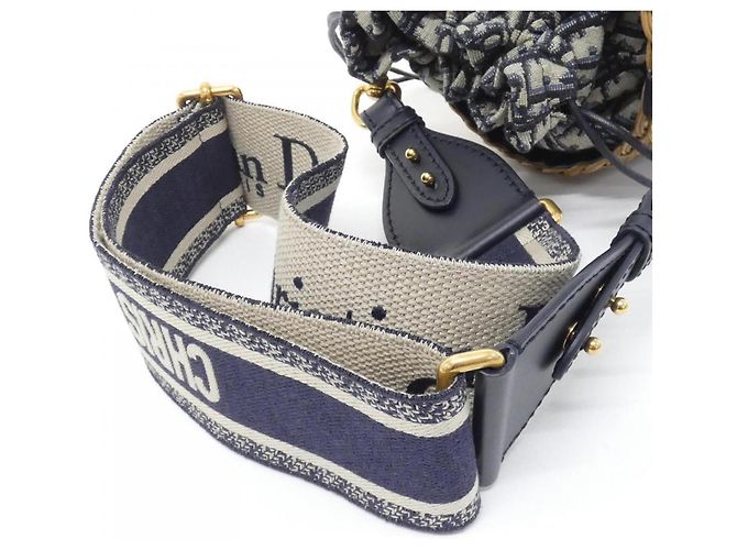 Borsa a Spalla Christian Dior DIOR OBLIQUE in Vimini M7600CMVO Blu Beige - vista 6