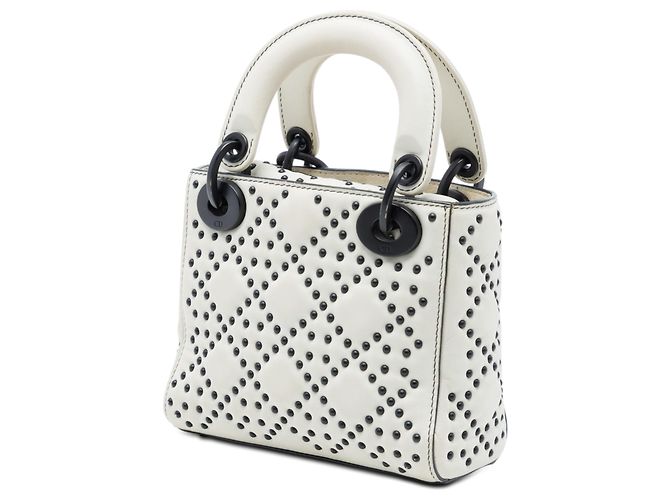 Dior Lady Dior Supple in agnello cannage borchiato bianco mini - vista 2