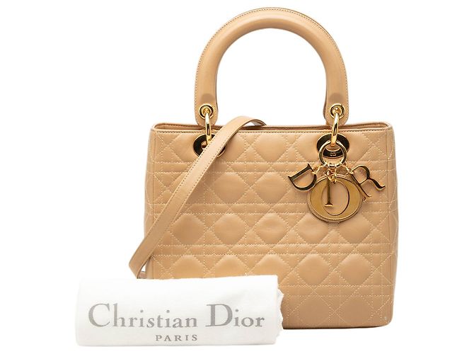 Dior Beige Medium Lambskin Cannage Lady Dior - vista 7