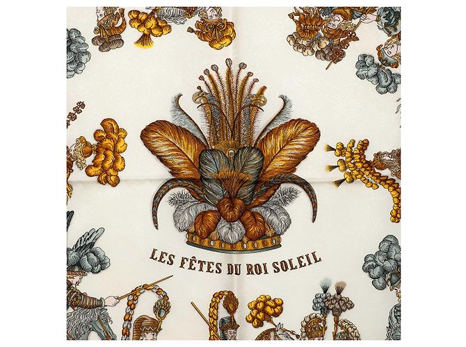 Sciarpa in seta Hermès White Les Fetes du Roi Soleil 90 Bianco - vista 6