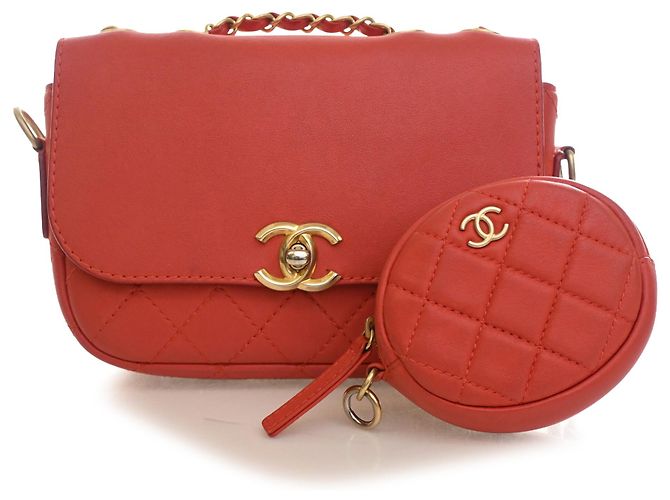 Chanel Rote gesteppte Kalbsleder Multi Pouching Flap und Münzbeutel - Ansicht 15