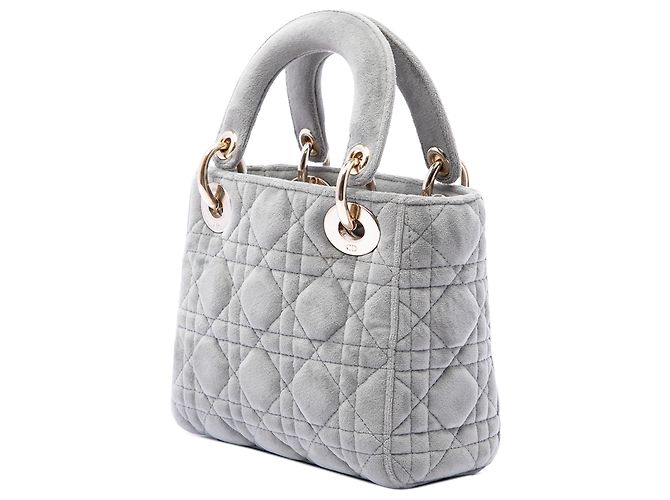 Lady Dior mini in velluto cannage grigio Dior Marrone - vista 2
