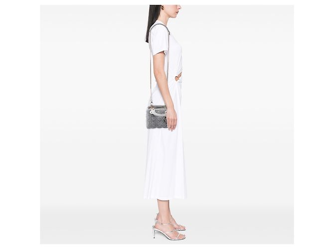 Lady Dior mini in velluto cannage grigio Dior Marrone - vista 6