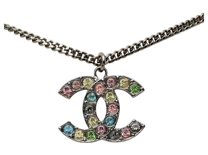 Collana con pendente Chanel Silver CC in ottone e strass Argento - vista 2
