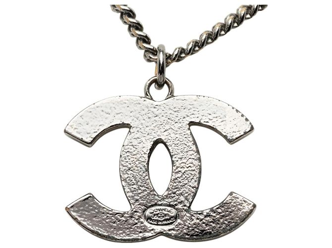 Collana con pendente Chanel Silver CC in ottone e strass Argento - vista 3