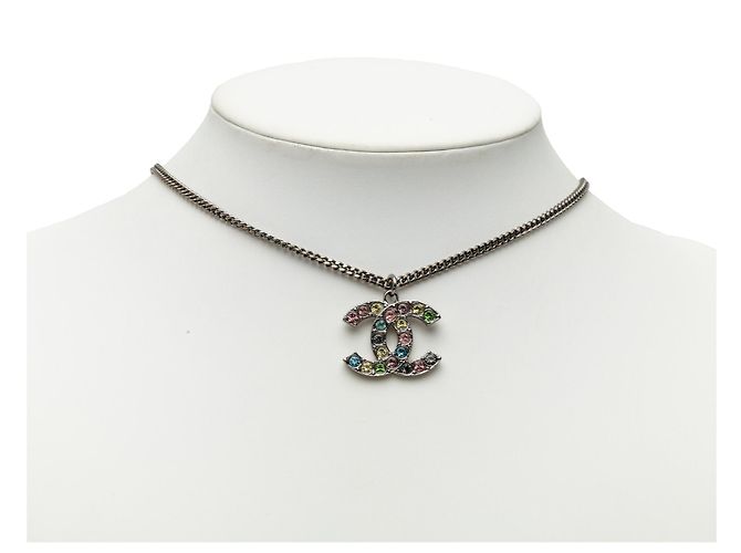 Collana con pendente Chanel Silver CC in ottone e strass Argento - vista 5