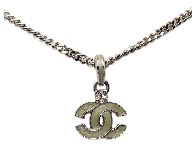 Collana con pendente Chanel Silver CC in ottone e smalto con cristalli Argento - vista 2